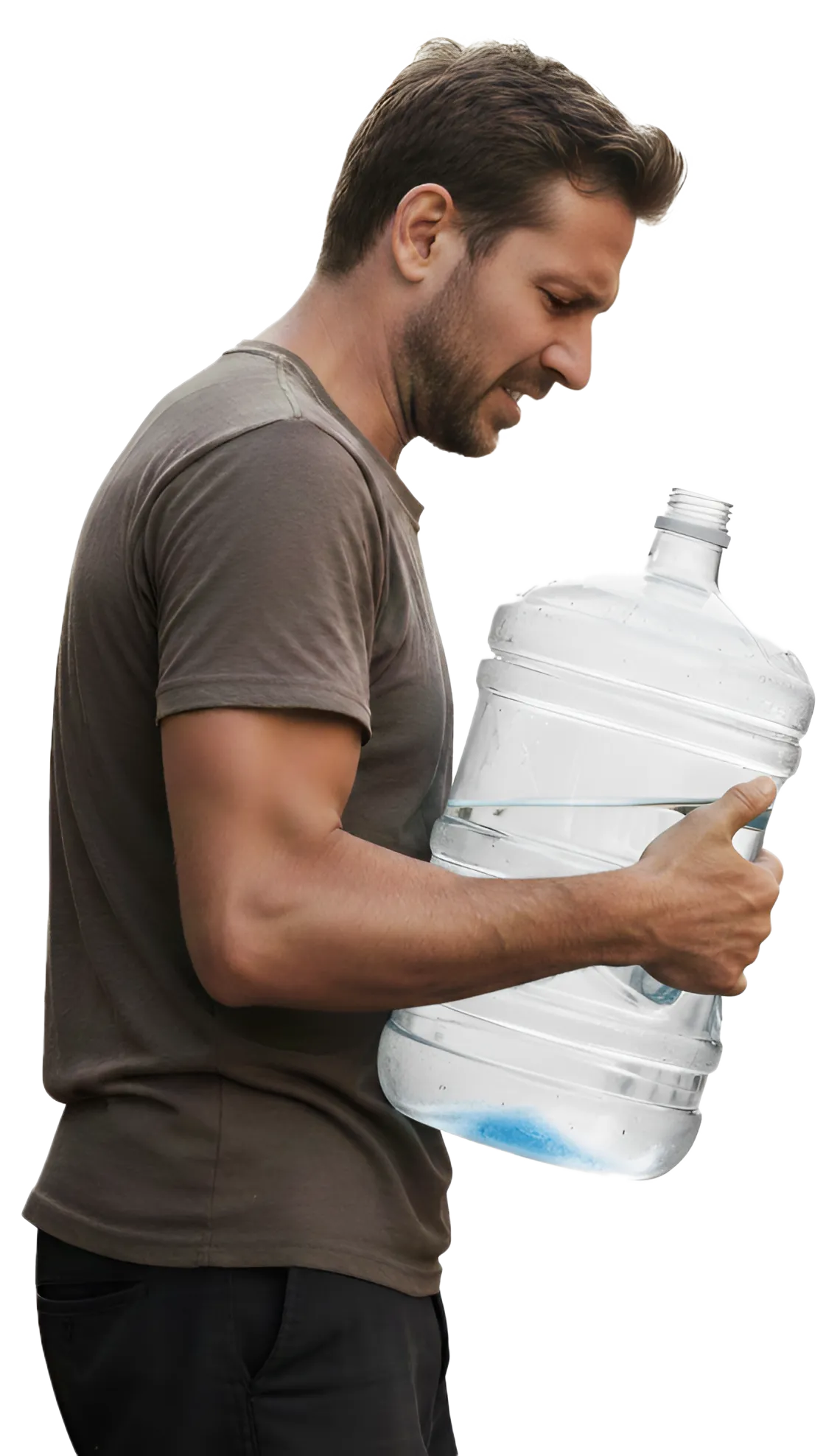 Man struggling with a gallon of water